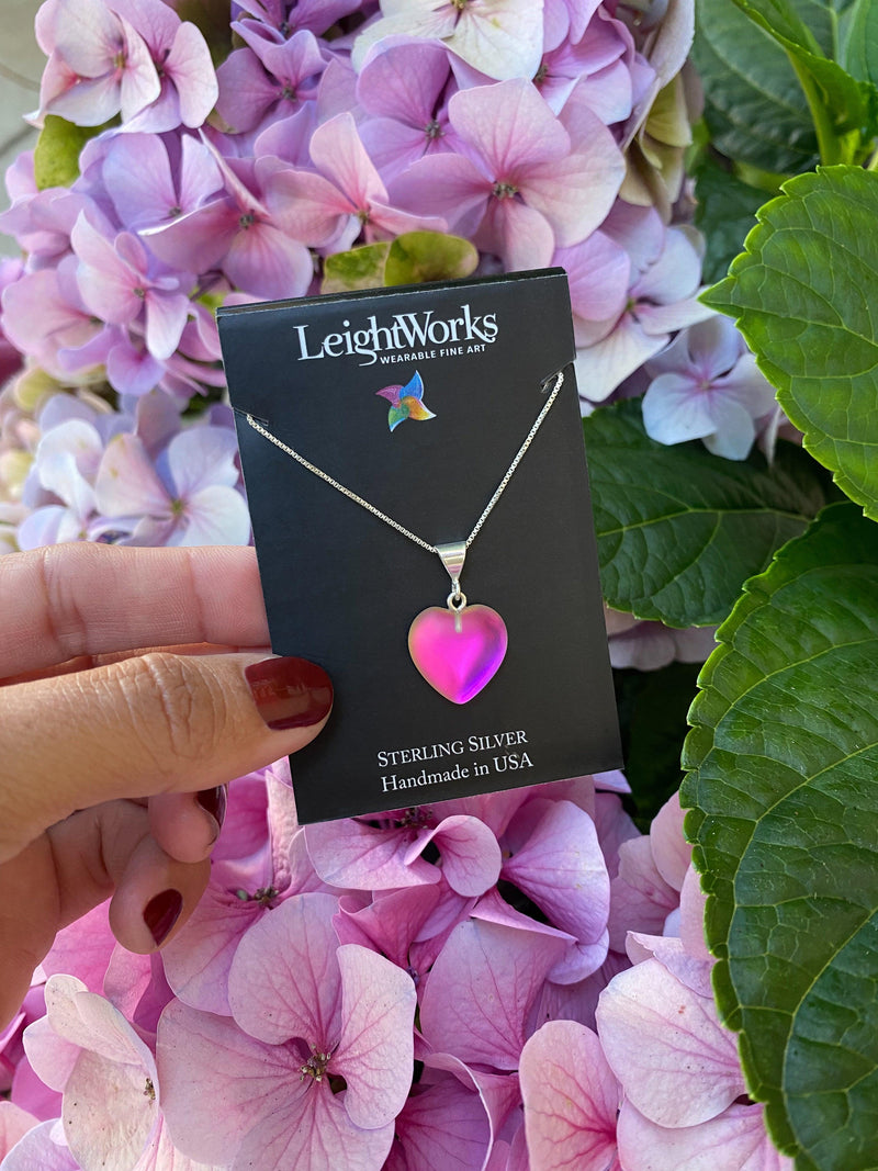 Heart Pendant-Large-Necklace-Charm-Frosted-Pink-Leightworks-Handmade-Sterling Silver-Crystal Jewelry-David Leight-San Diego-California