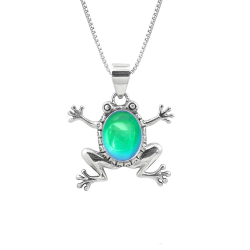 Sterling Silver-Frog Pendant-Necklace Charm-Green-Polished-Leightworks-Crystal Jewelry-David Leight