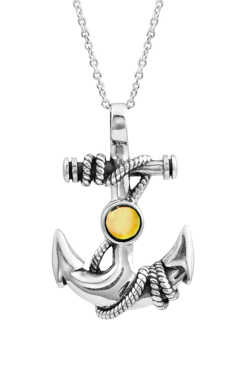 Sterling Silver-Anchor Pendant-Necklace Charm-Fire-Polished-Leightworks-Crystal Jewelry