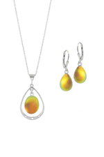 Sterling Silver-Oval with Loop Pendant & Drop Earrings-Fire-Frosted-Leightworks
