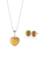 Sterling Silver-Small Heart Pendant & Stud Earrings Set-Fire-Frosted-Leightworks