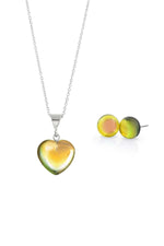 Sterling Silver-Small Heart Pendant & Stud Earrings Set-Fire-Polished-Leightworks