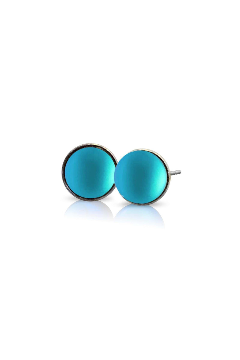 Handmade-Sterling Silver-Small Stud Earrings-frosted-aqua-Leightworks-Crystal Jewelry-David Leight