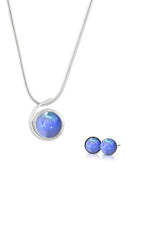 Sterling Silver-Small Wave pendant and Small stud earrings set-blue-polished-Leightworks