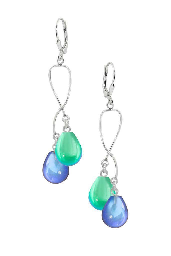 Sterling Silver-Spiral Earrings-Blue/Green-Polished-Leightworks