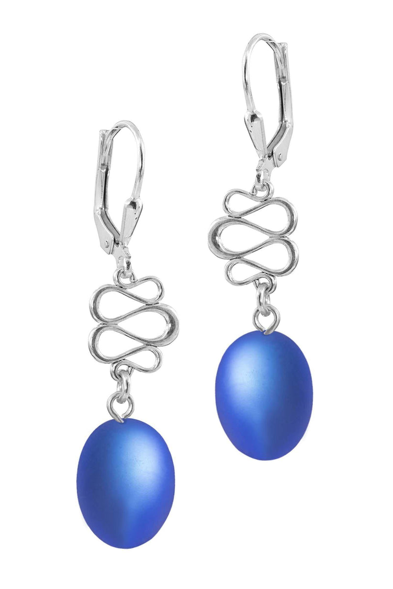 Sterling Silver-Swirl Ext. Earrings-Blue-Frosted-Leightworks