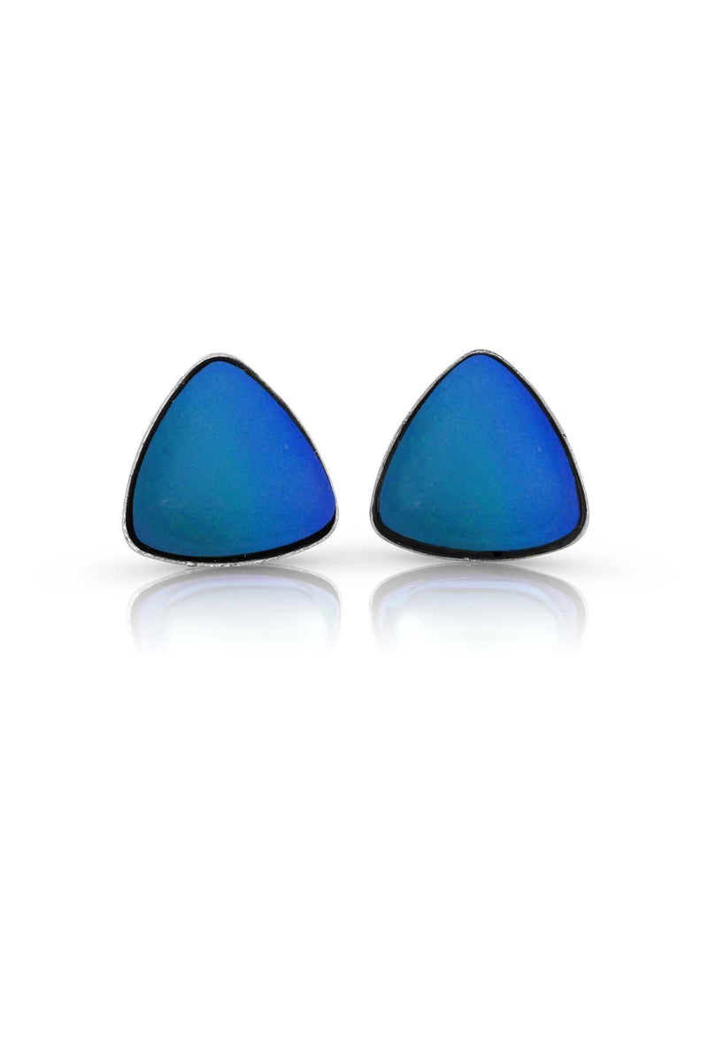 Sterling Silver-Triangle Stud Earrings-Blue-Frosted-Leightworks