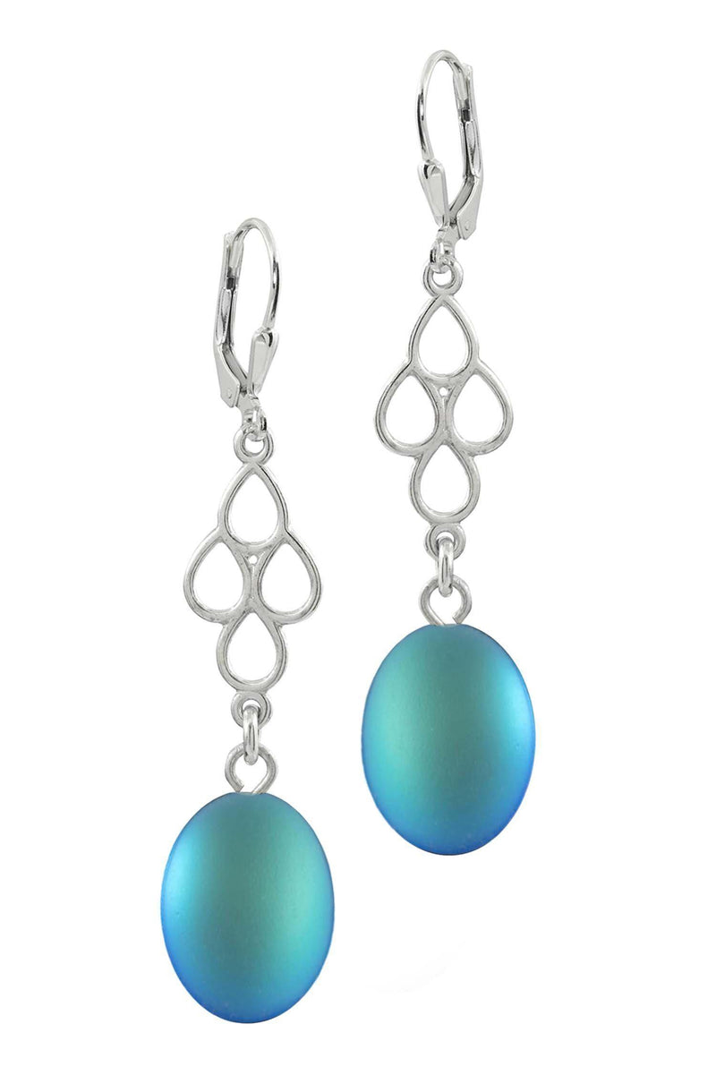 Sterling Silver-Waterfall Ext. Earrings-Aqua-Frosted-Leightworks