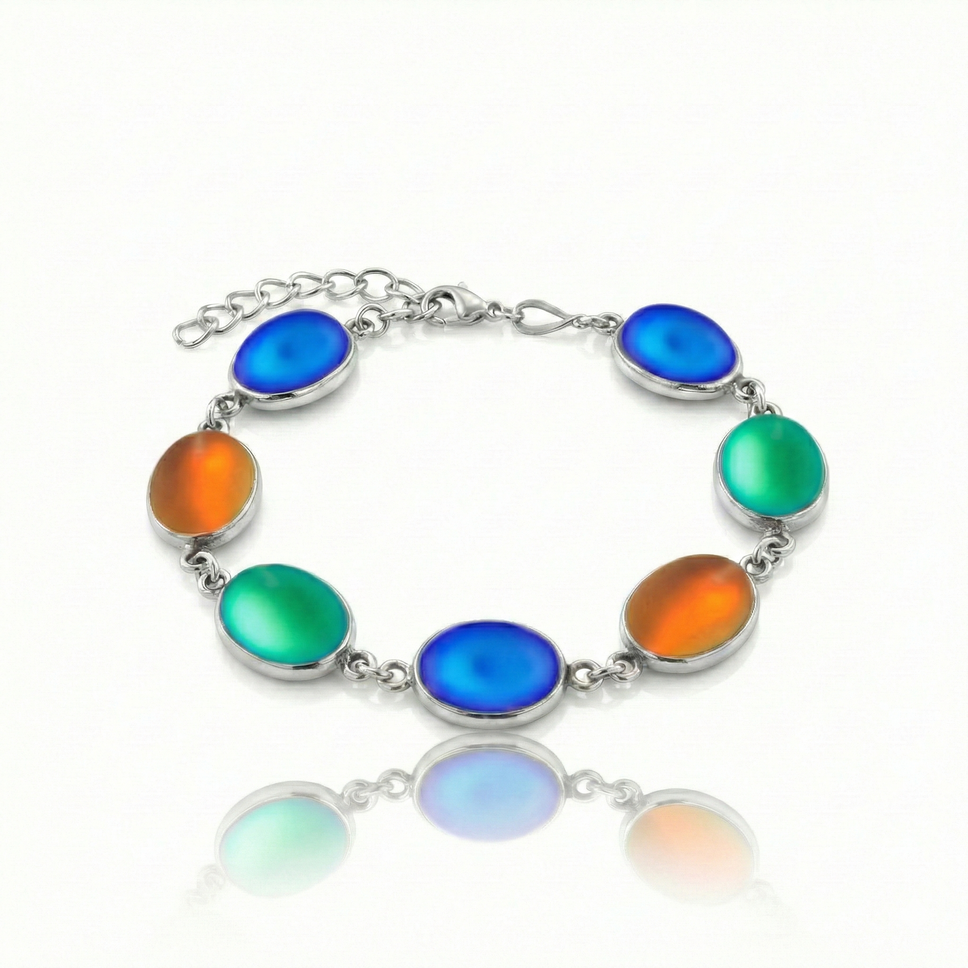 Frosted multicolored gemstone bracelet, with sterling silver bezel components and adjustable links. 