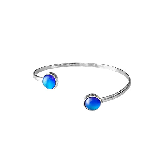 Handmade-Sterling Silver-Circle Bangle-Bracelet-Simple bracelet-Frosted Crystal-Blue-Crystal Jewelry-LeightWorks-San Diego-David Leight