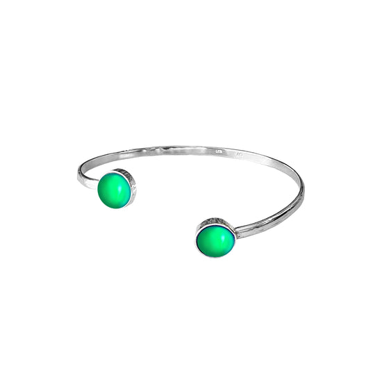 Handmade-Sterling Silver-Circle Bangle-Bracelet-Simple bracelet-Frosted Crystal-Green-Crystal Jewelry-LeightWorks-San Diego-David Leight