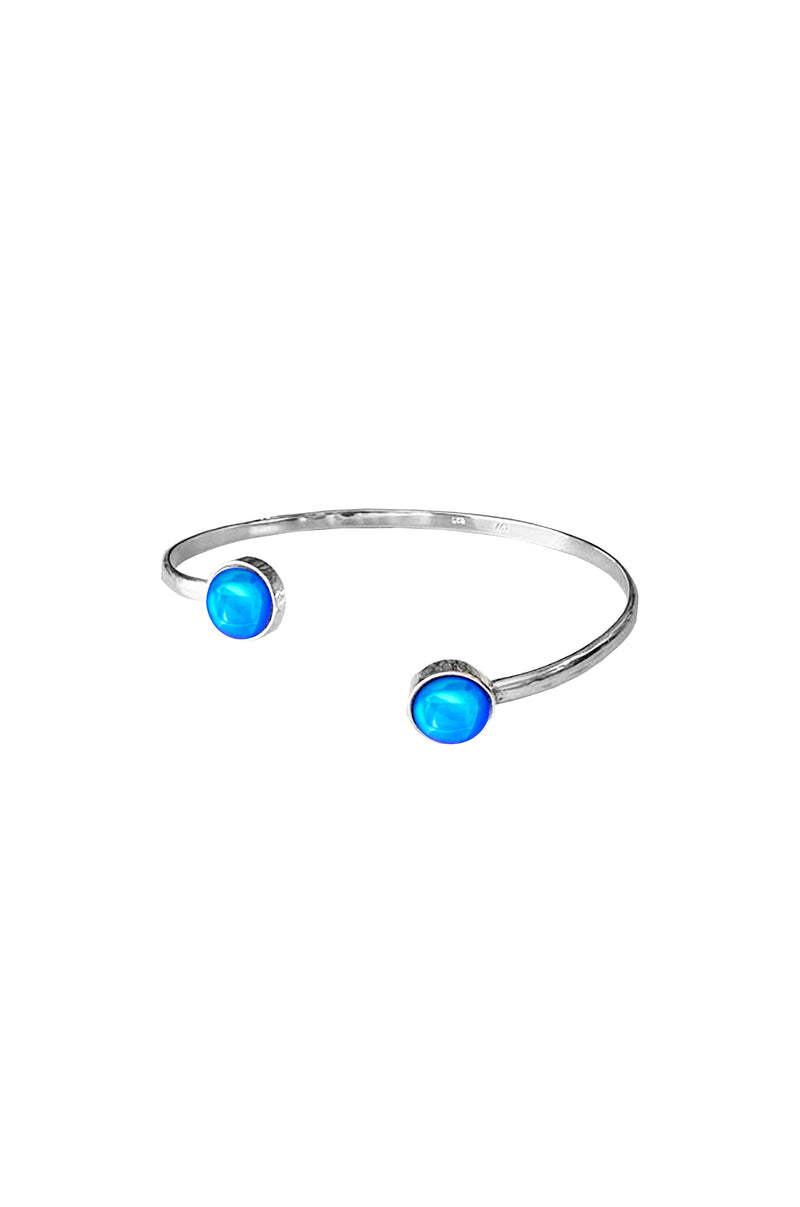 Handmade-Sterling Silver-Circle Bangle-Bracelet-Simple bracelet-Polished Crystal-Blue-Crystal Jewelry-LeightWorks-San Diego-David Leight