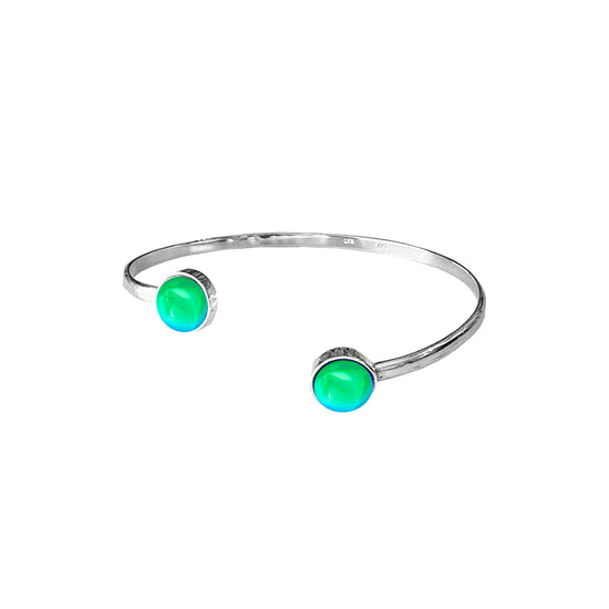 Handmade-Sterling Silver-Circle Bangle-Bracelet-Simple bracelet-Polished Crystal-Green-Crystal Jewelry-LeightWorks-San Diego-David Leight