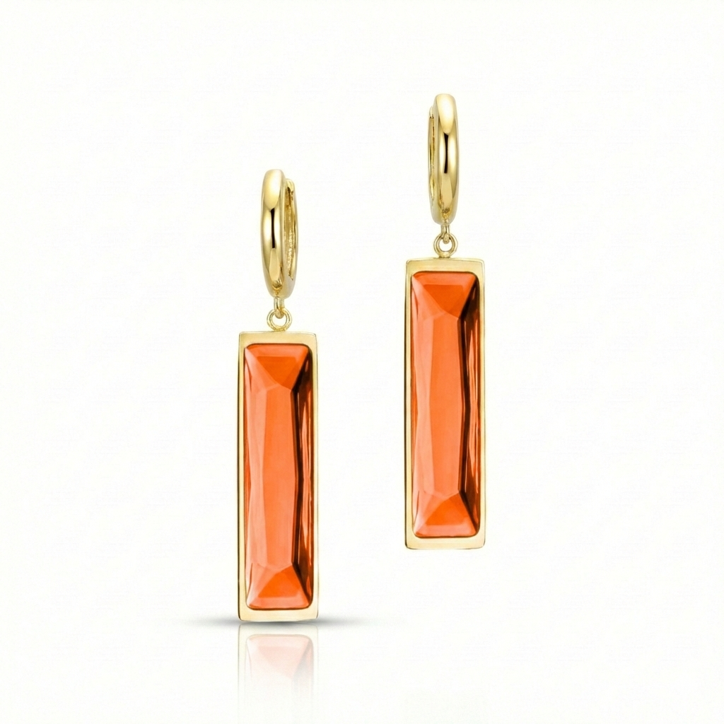 Gold earrings with orange rectangular stones