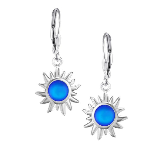 Teeny Sun Earrings are crafted from high-quality materials, ensuring both durability and style. Featuring 5mm frosted blue stones and secure sterling silver lever-backs plus, they are waterproof and durable.