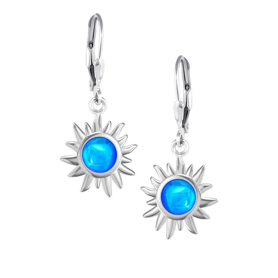 Teeny Sun Earrings are crafted from high-quality materials, ensuring both durability and style. Featuring 5mm polished blue stones and secure sterling silver lever-backs plus, they are waterproof and durable.