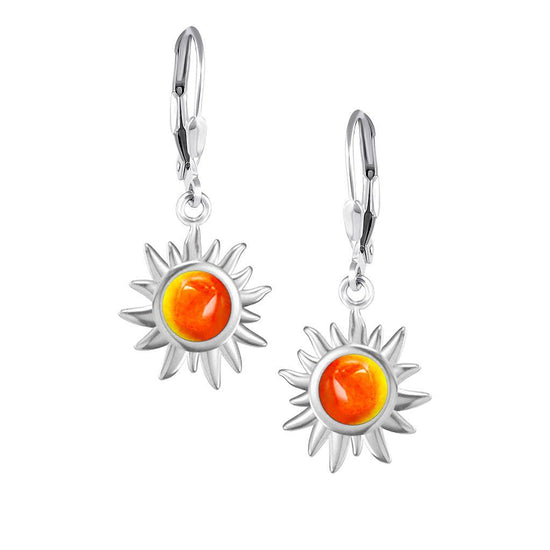 Teeny Sun Earrings are crafted from high-quality materials, ensuring both durability and style. Featuring 5mm polished fire stones and secure sterling silver lever-backs plus, they are waterproof and durable.