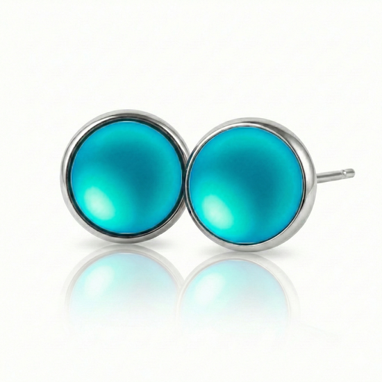 Crystal Stud Earrings with 9mm diameter frosted aqua stone, designed with comfort in mind, these earrings feature a secure backing.