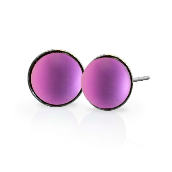 Crystal Stud Earrings with 9mm diameter frosted pink stone, designed with comfort in mind, these earrings feature a secure backing.