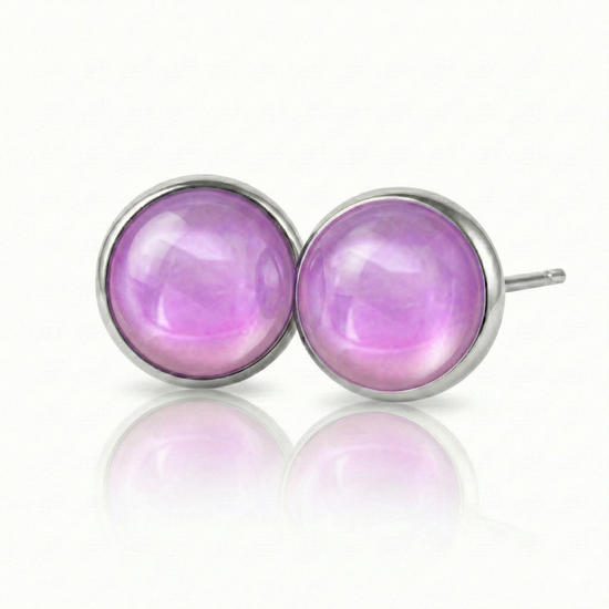 Crystal Stud Earrings with 9mm diameter polished pink stone, designed with comfort in mind, these earrings feature a secure backing.