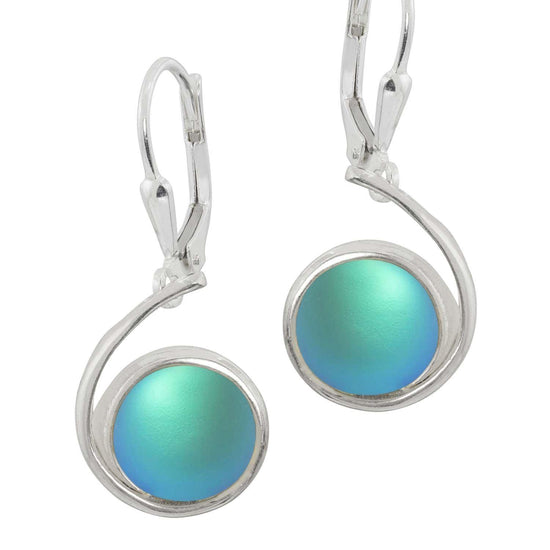 Wave Earrings with frosted aqua crystal, crafted from high-quality sterling silver and featuring secure lever backs, ensure both style and durability.