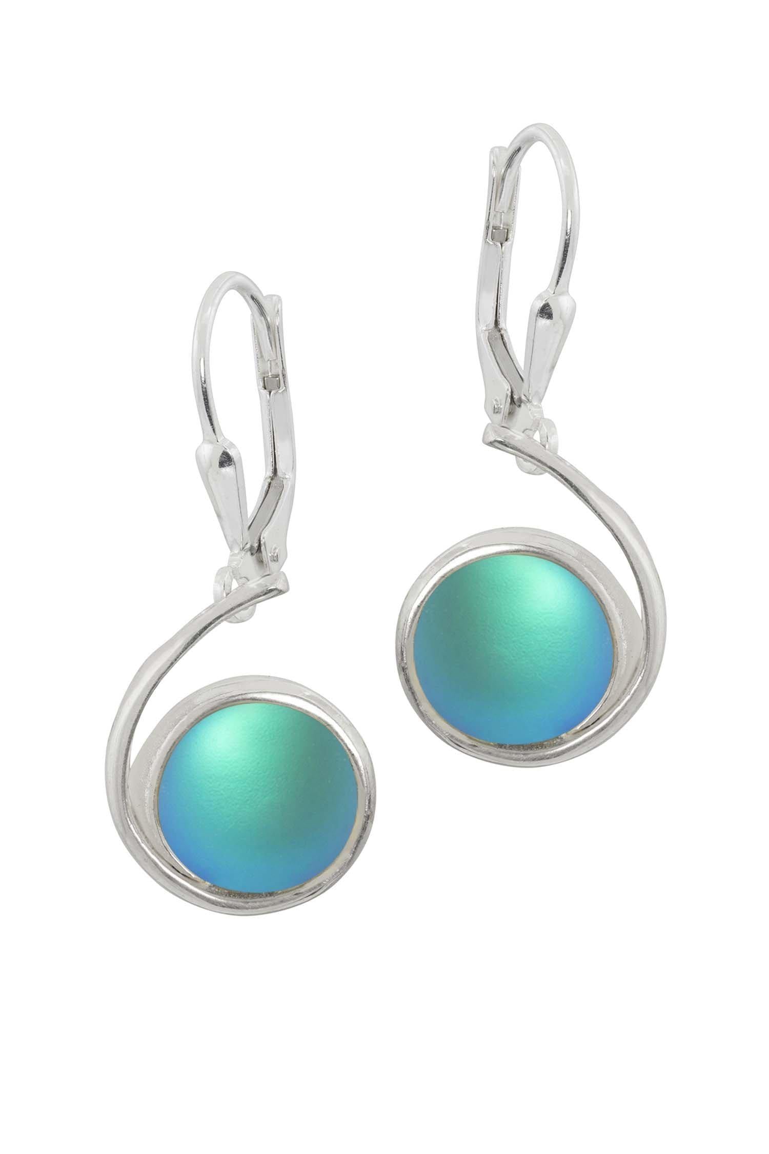 Wave Earrings with frosted aqua crystal, crafted from high-quality sterling silver and featuring secure lever backs, ensure both style and durability.