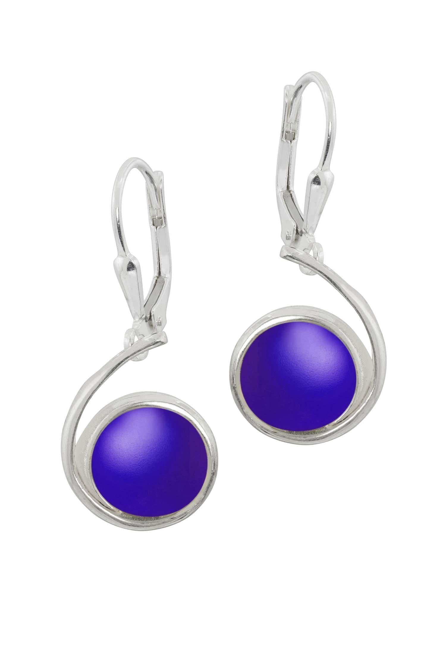 Wave Earrings with frosted violet crystal, crafted from high-quality sterling silver and featuring secure lever backs, ensure both style and durability.