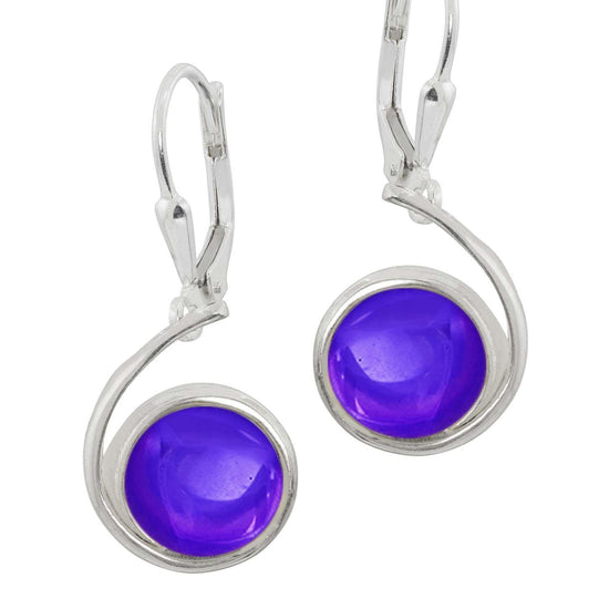 Wave Earrings with polished violet crystal, crafted from high-quality sterling silver and featuring secure lever backs, ensure both style and durability.