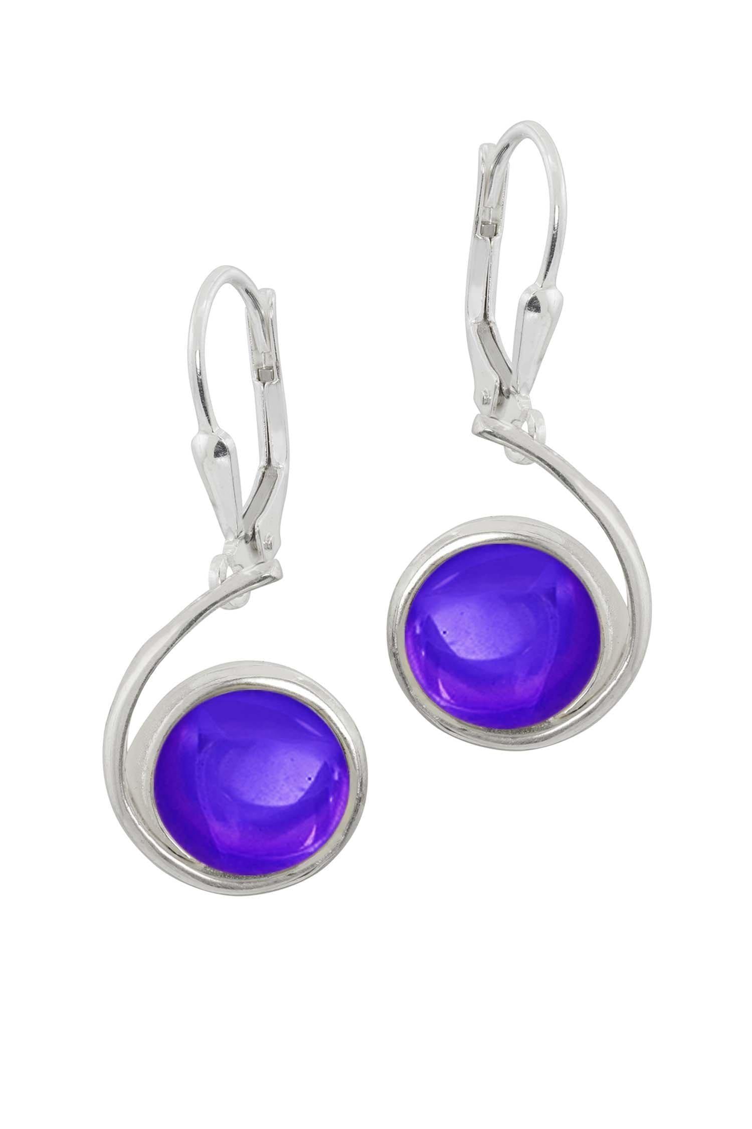 Wave Earrings with polished violet crystal, crafted from high-quality sterling silver and featuring secure lever backs, ensure both style and durability.