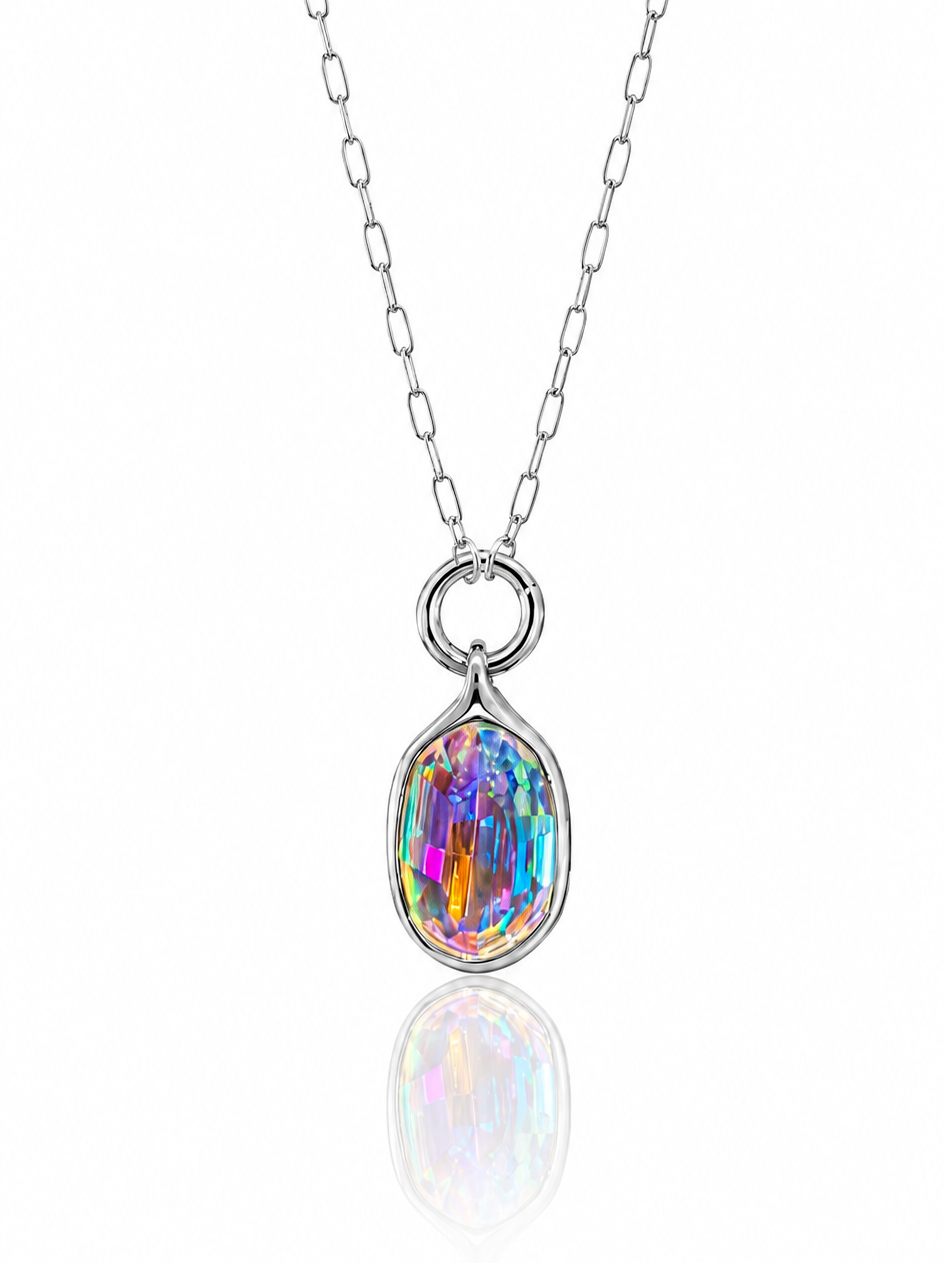 Multi Colored Necklace with a colorful pendant on a white background