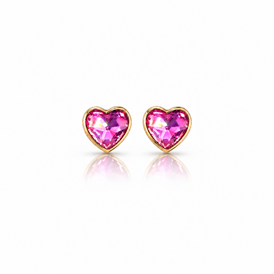 Heart Stud Earring Gold Stainlessl Pink