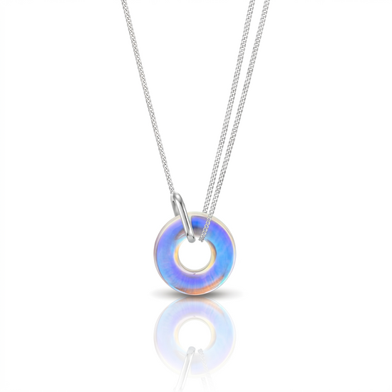 Necklace with a colorful pendant on a white background