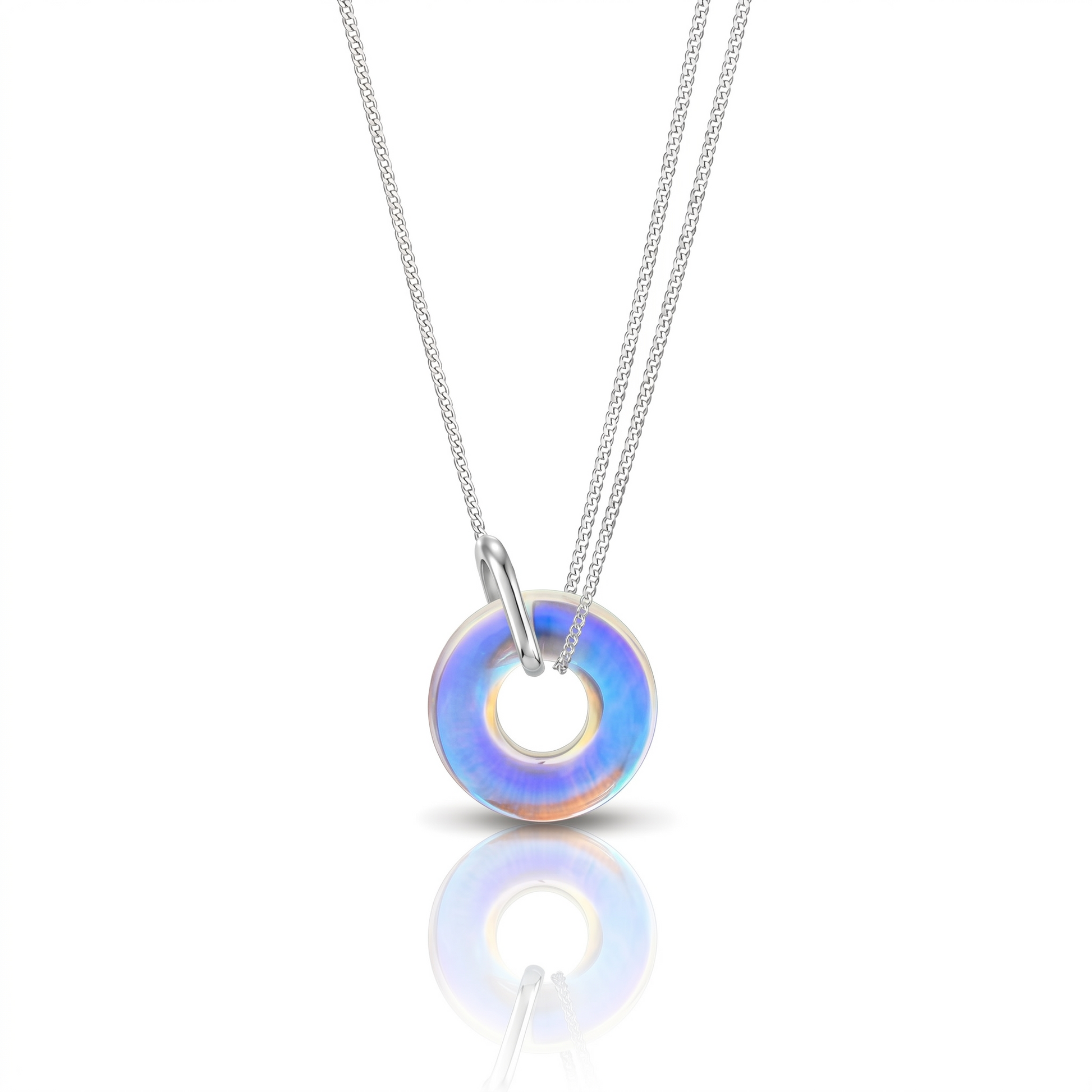Necklace with a colorful pendant on a white background