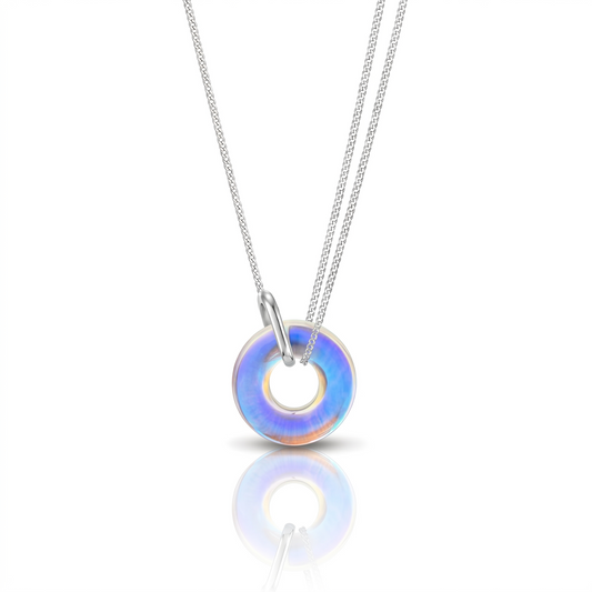 Necklace with a colorful pendant on a white background
