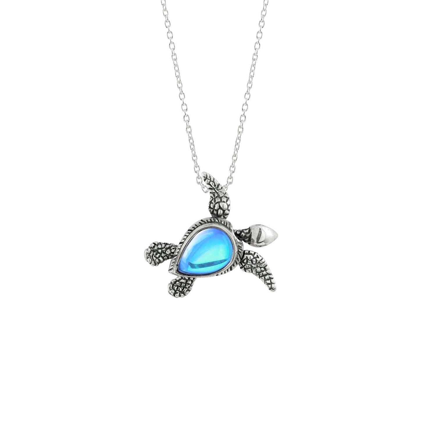 Silver Multi Stone Inlay Ocean popular Turtle Pendant Necklace Sterling Silver