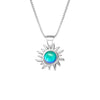 Teeny Sun Pendant Necklace crafted from high-quality .925 sterling silver, featuring a stunning 5mm polished aqua stone and it comes complete with an 18" sterling silver box chain.