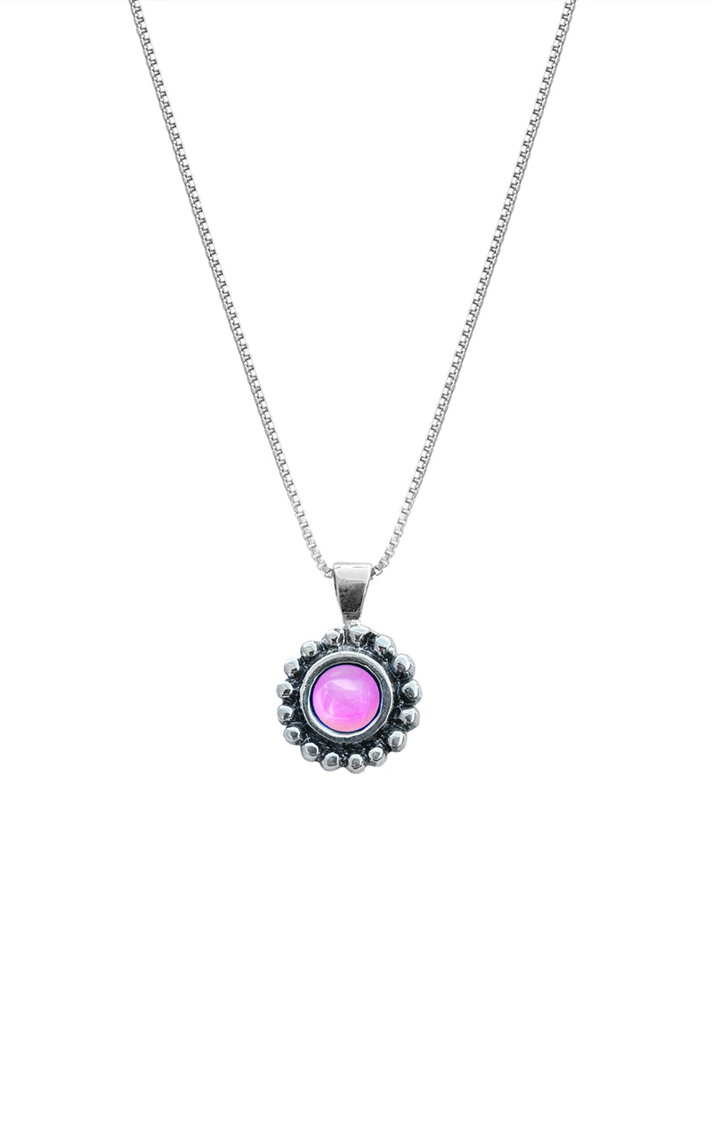 Handmade-Sterling Silver-Crystal Jewelry-Dot Pendant-New Arrival-Dainty-Crystal-Cute-Small-Polished Crystal-Pink-LeightWorks-San Diego-David Leight
