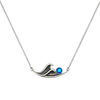 Necklace with a wave-shaped pendant featuring a blue gemstone