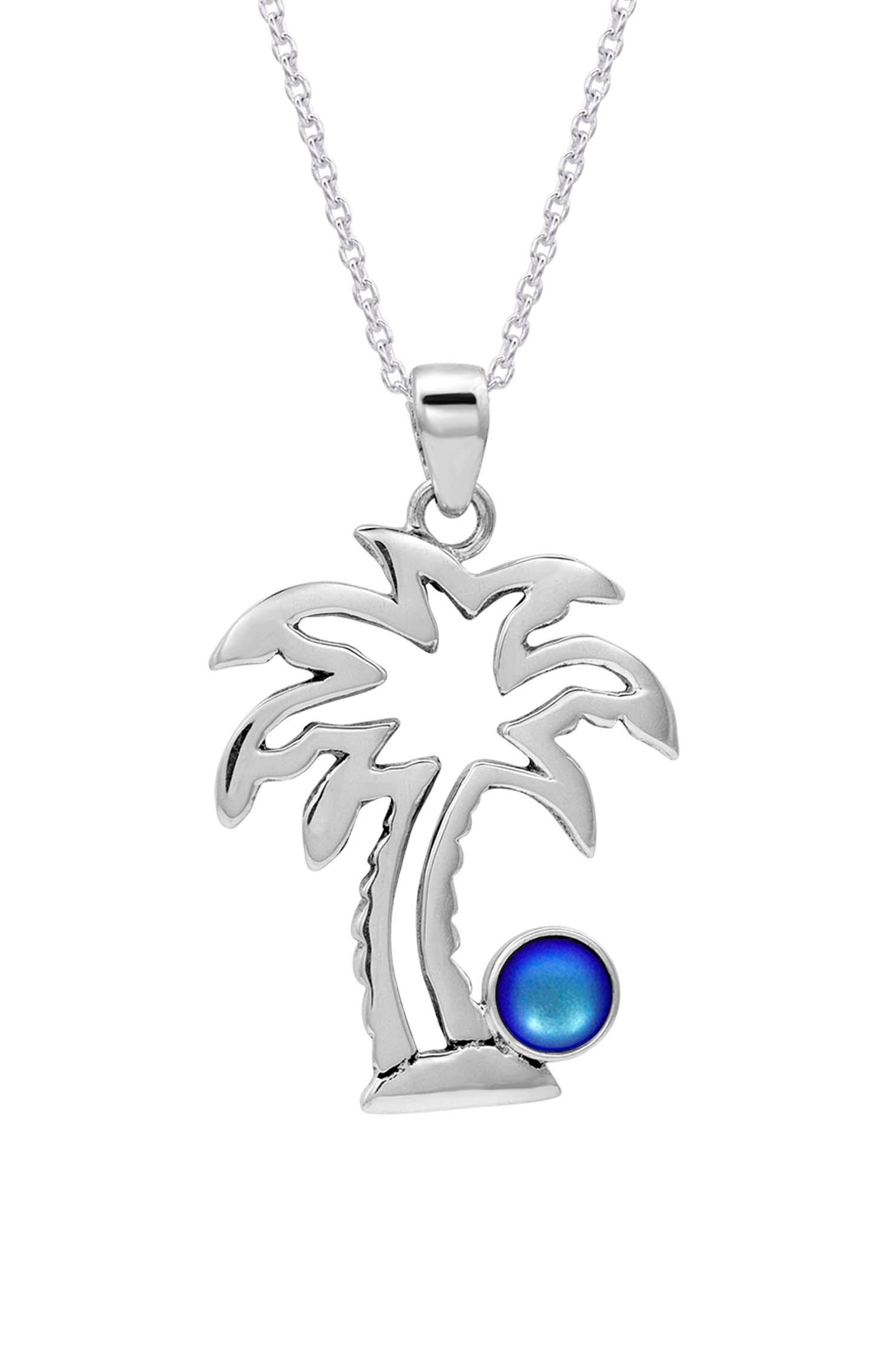 crystal palm plant Sterling Silver Crystal Palm Tree Pendant by LeightWorks Blue / Polished