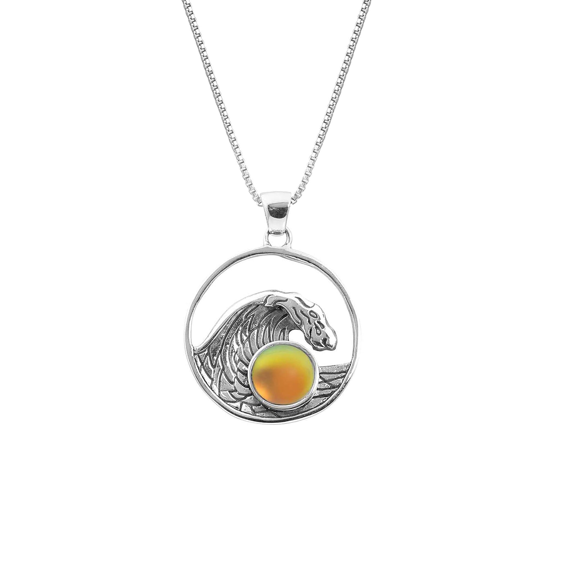 Swell Pendant are crafted in 18" sterling silver .7mm box chain wave pendant with round frosted fire crystal.