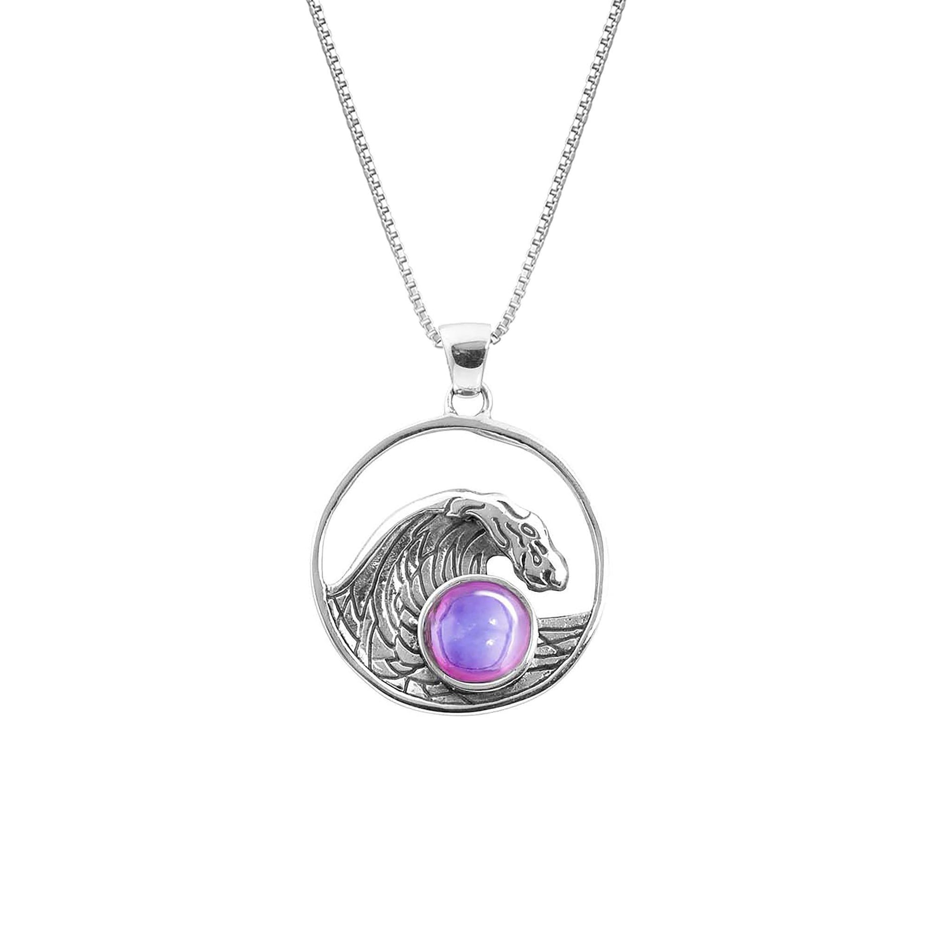 Swell Pendant are crafted in 18" sterling silver .7mm box chain wave pendant with round polished pink crystal.