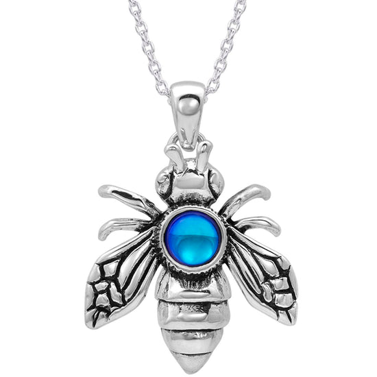 Bee Pendant  symbolizes community, brightness, and personal power, while also serving as a reminder of the vital role bees play in the Earth's ecosystem. The polished blue pendant comes with an 18" sterling silver .7mm box chain included.