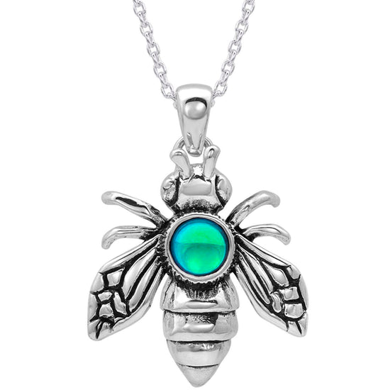 Bee Pendant  symbolizes community, brightness, and personal power, while also serving as a reminder of the vital role bees play in the Earth's ecosystem. The polished green pendant comes with an 18" sterling silver .7mm box chain included.
