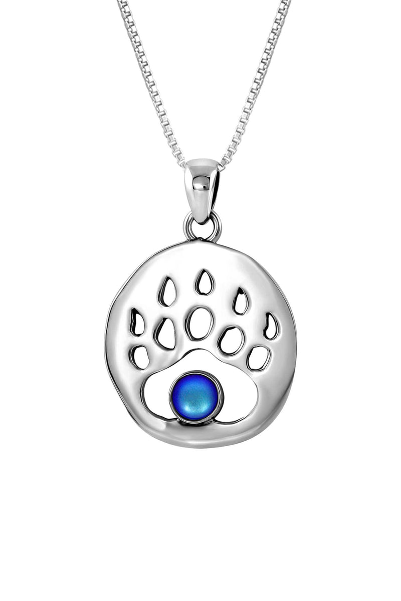 Sterling Silver Bear Paw Charm Pendant Necklace - Cut-Out Oval Design, Handcrafted In USA