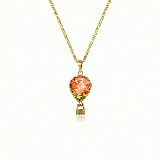 Necklace featuring a delicate hot air balloon charm with a colorful pendant and gold chain