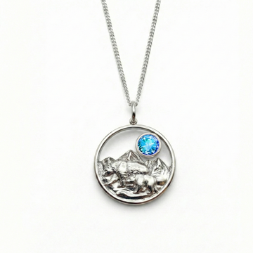 Bear Necklace featuring a detailed bear polished blue pendant suspended from an adjustable 16"-18" chain.