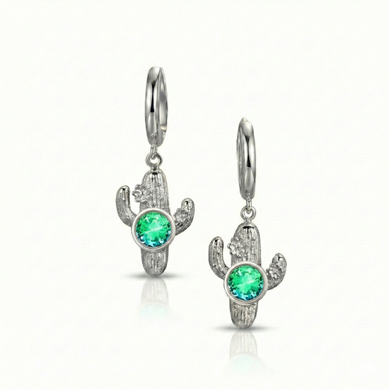 Cactus-shaped earrings with green gemstones
