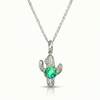 Silver cactus-shaped pendant with a green gemstone