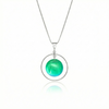 Circle with Loop Pendant featuring a simple round crystal beautifully encircled by a .925 sterling silver loop. The polished green pendant comes with an 18" sterling silver .7mm box chain included.