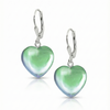 Crystal Heart Earrings featuring .925 sterling silver lever-back components with polished green stone.